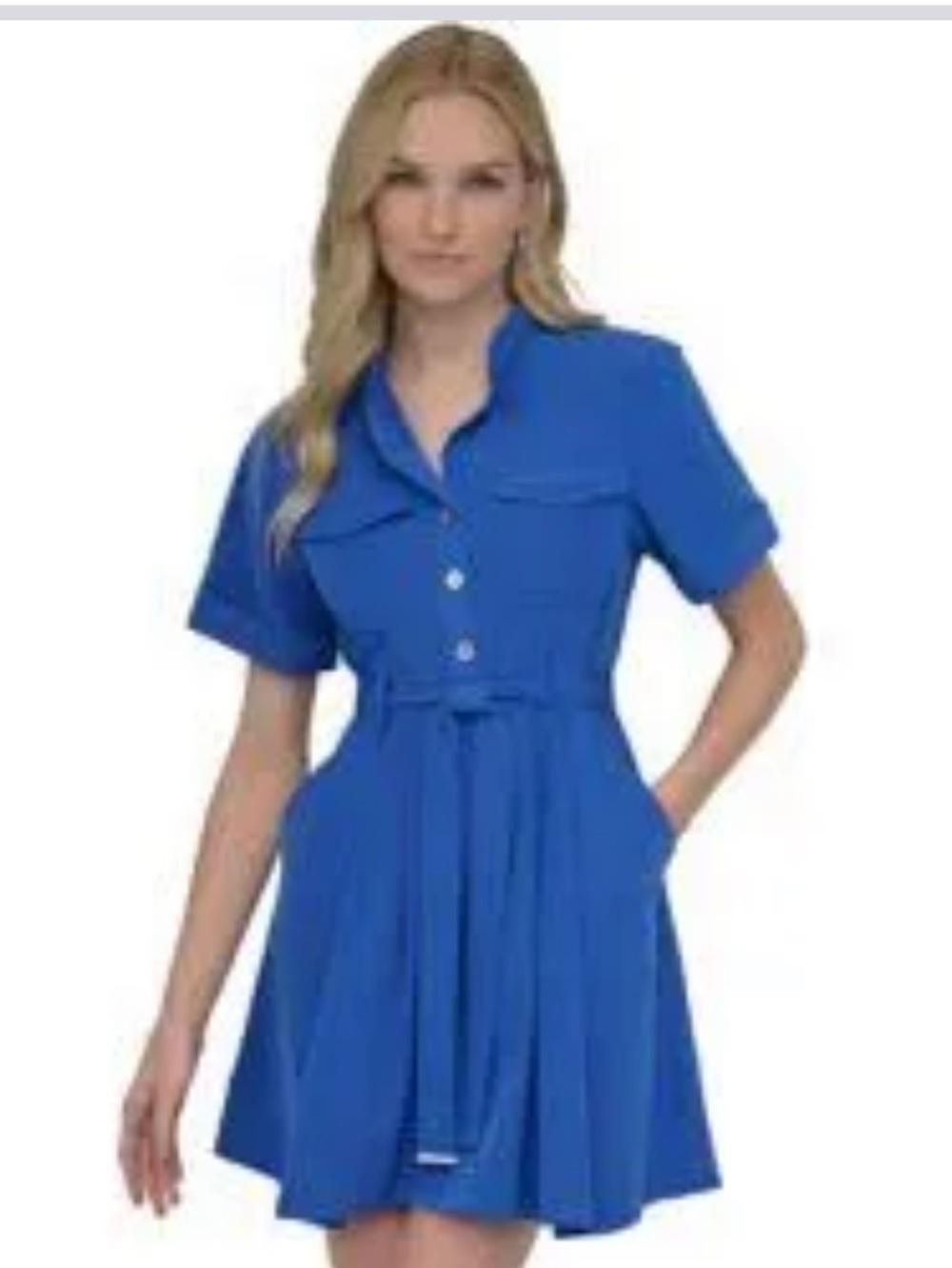 NWT Size 4 DKNY Women's Short Sleeve Electric Blue Collar Neck Shirtdress